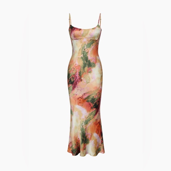 MICAS Abstract Print Fitted Midi Slip Dress - Picture 1 of 11